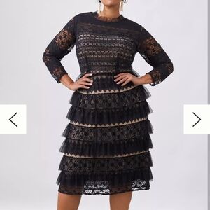 anthropologie forever that girl tan nude black lace mesh lace dress whimsical